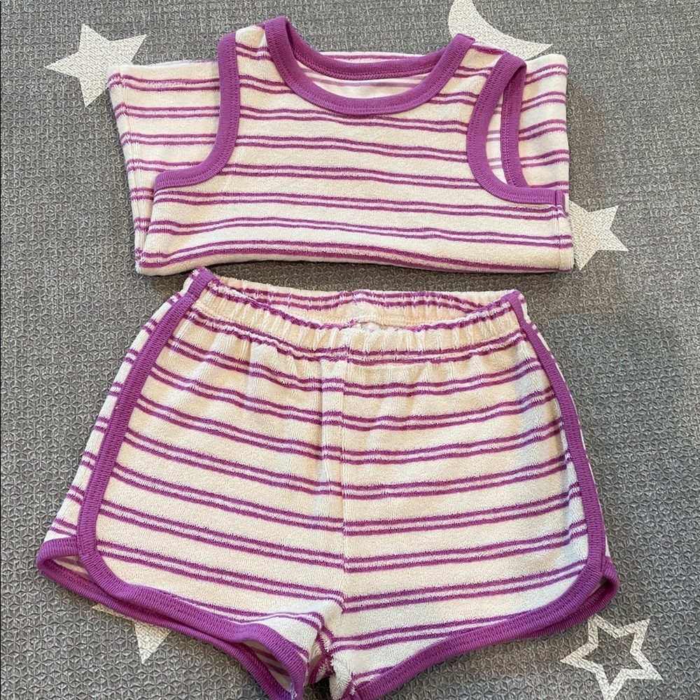 Cat & Jack Purple and White Striped Terry Cloth Set